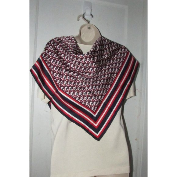 DIOR Red White Navy Trotter Print Logo Silk Scarf - Picture 9 of 9
